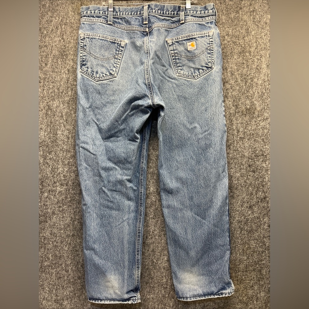 Carhartt Mens 42 x 32.5 Distressed FR Work Denim Blue Jeans Distressed